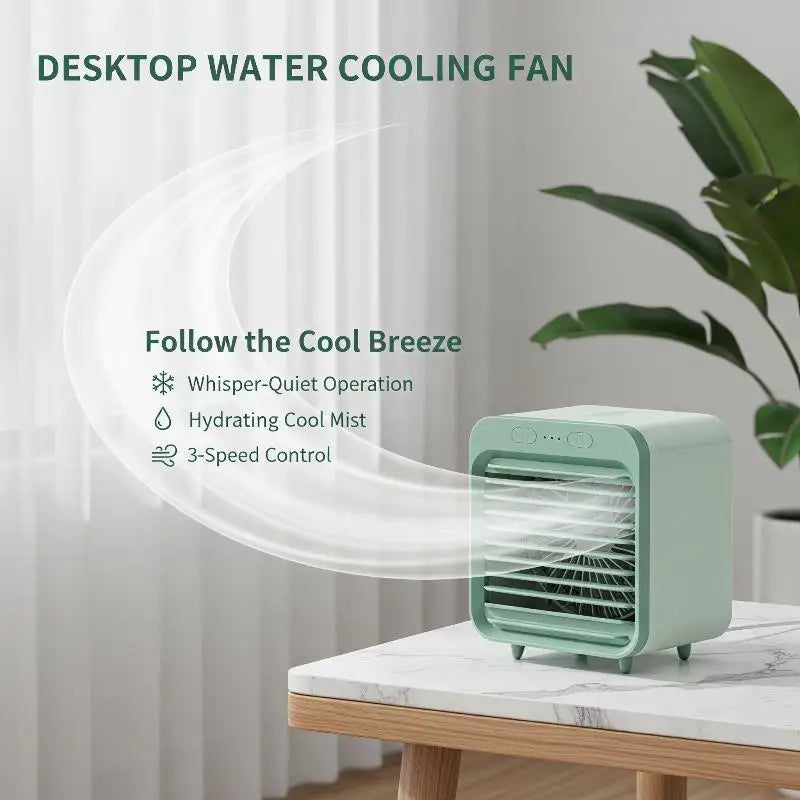 Portable USB Mini Air Cooler Fan with Humidifier – 3 Speeds Personal Desktop Cooler Fan Qme