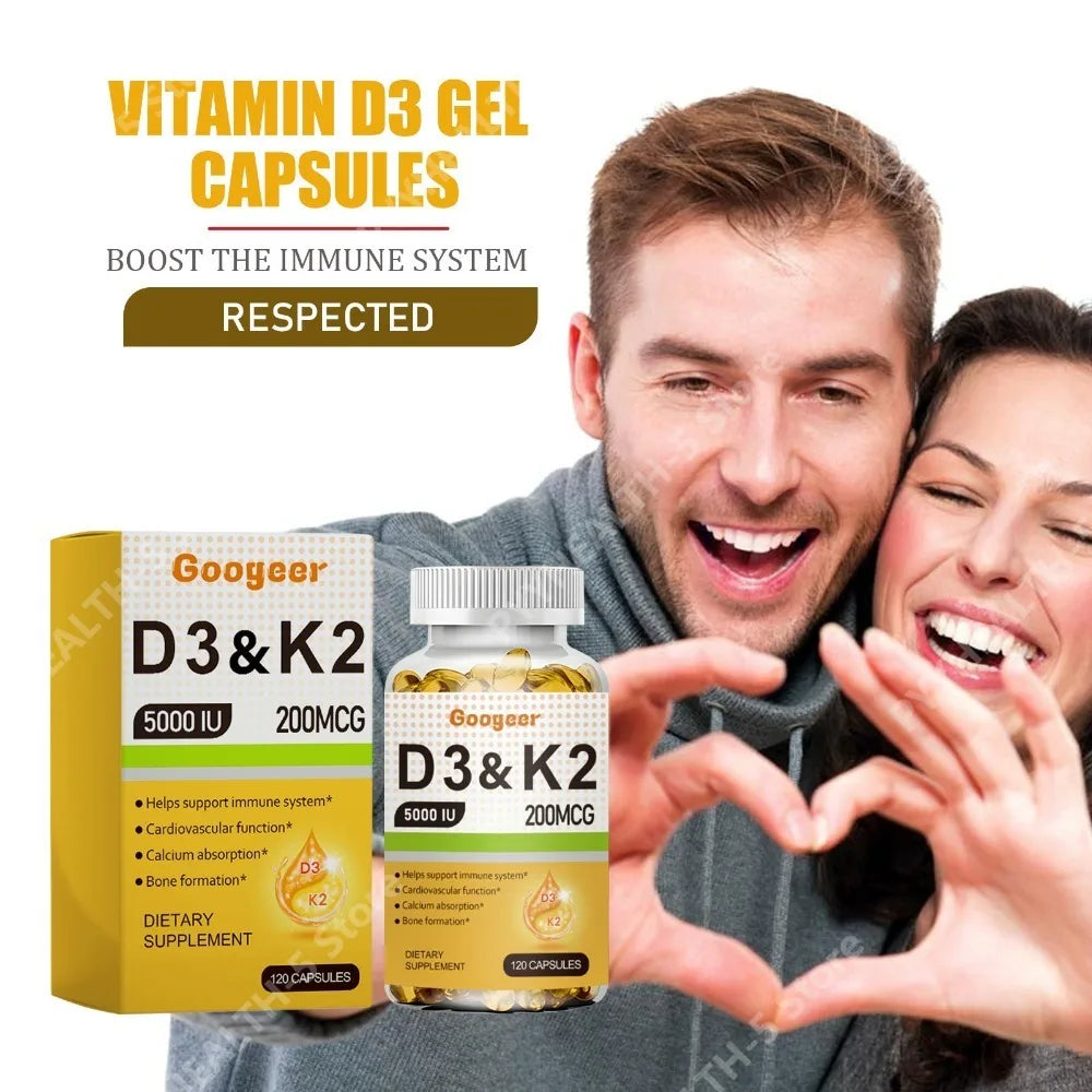 Vitamin D3 5000 IU + K2 200 mcg Capsules – 120 CT | Daily Wellness Vitamin Supplement Qst
