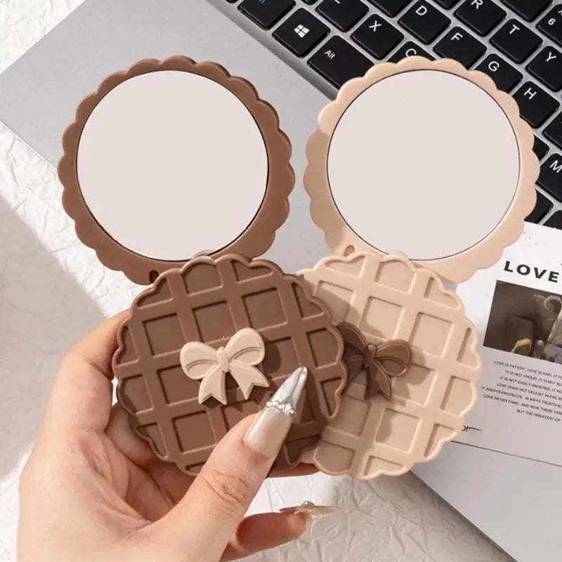 Double-Sided Waffle Compact Pocket Makeup Mirror Slide Cover Compact Makeup Mirror Qst
