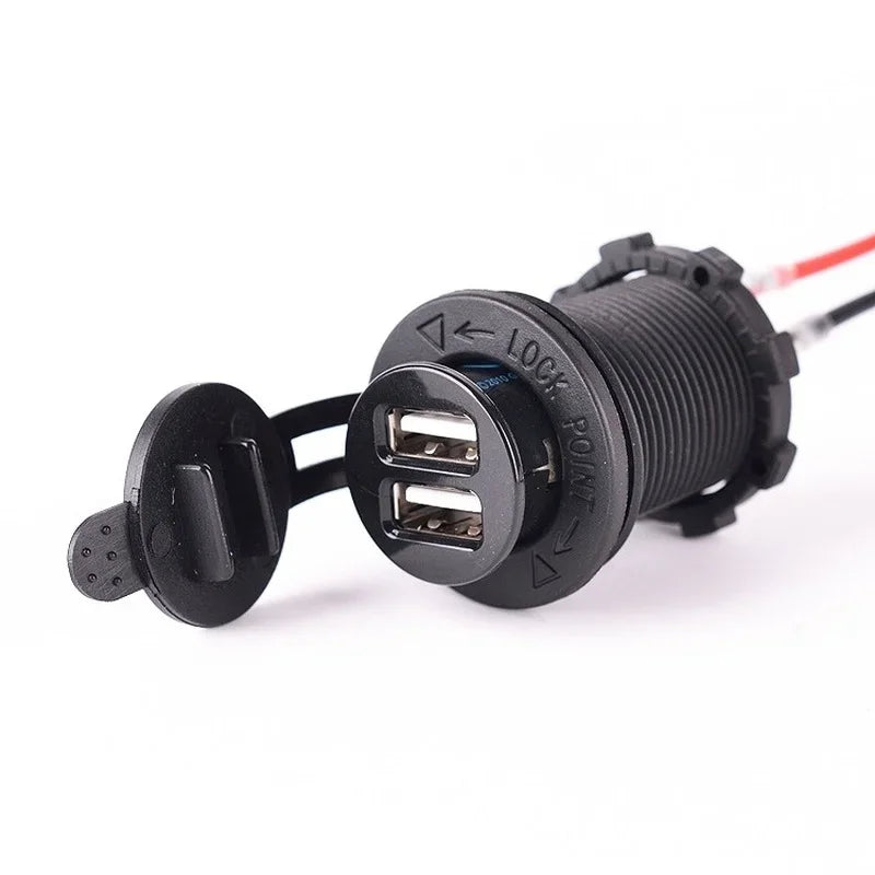 Waterproof 12V Car Motorcycle Cigarette Lighter Socket Dual USB Car USB Power Socket Qme