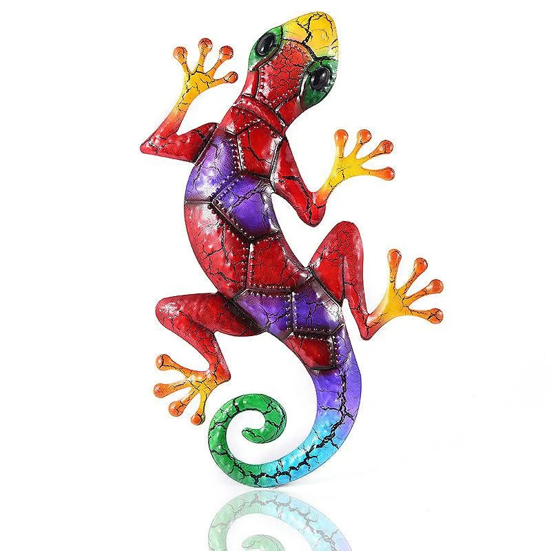 Metal Gecko Garden Wall Sculpture | Outdoor Yard Statue Decor Garden Wall Sculpture Qme red