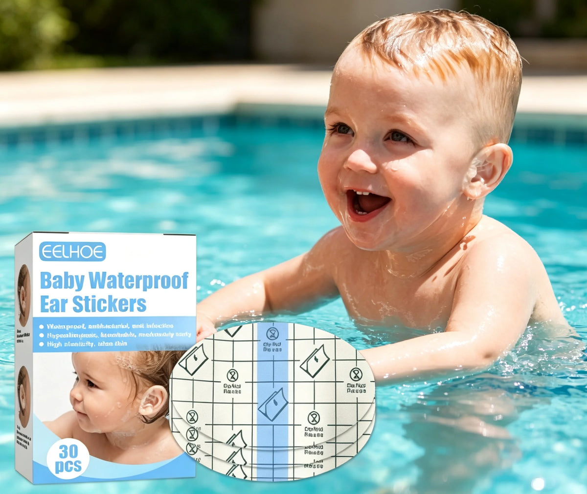 30pc Baby Waterproof Ear Stickers – Swim & Shower Ear Protection Ear Protection Stickers Qst