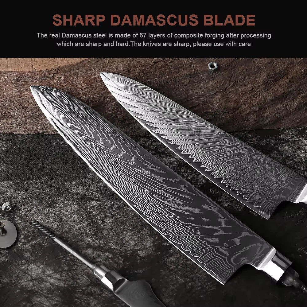 XITUO 67-Layer Damascus Steel Blank Blade Kitchen Knife Set 1-7 PCS Damascus Knife Blank Qst