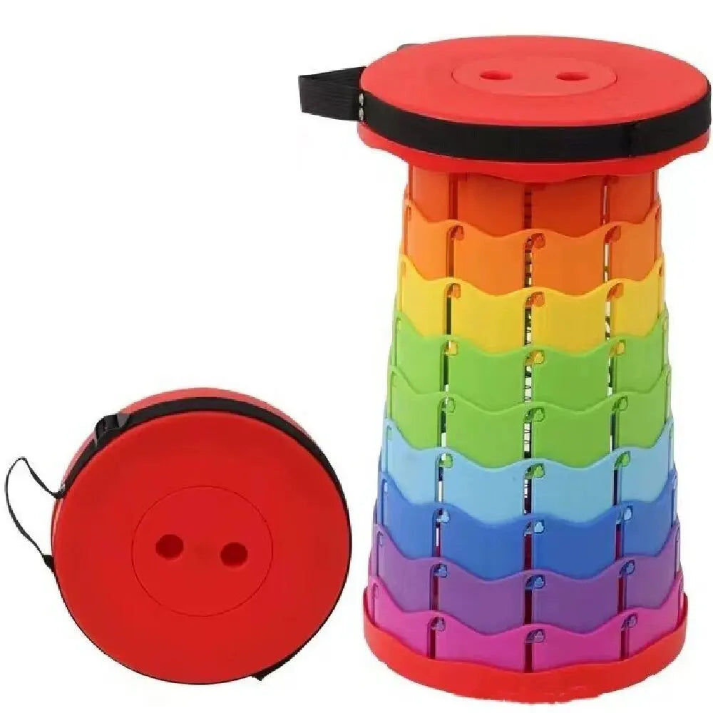 Portable Folding Stool – Lightweight Expandable Plastic Seat Folding Camping Stool Qme RBG-RED