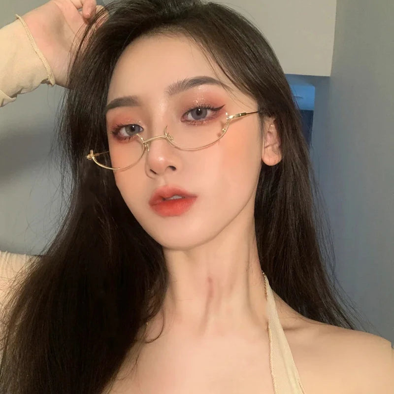 Women's Half Frame Decorative Glasses – No Lens Alloy Decorative Glasses Frame Qst