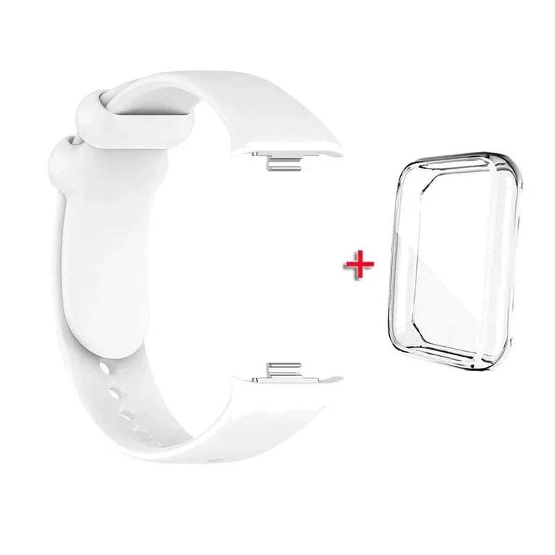 Xiaomi Mi Band 8 Silicone Strap & Protective Case – 31 Colors Smartband Strap & Case Qme White With Case Mi Band 8 Pro