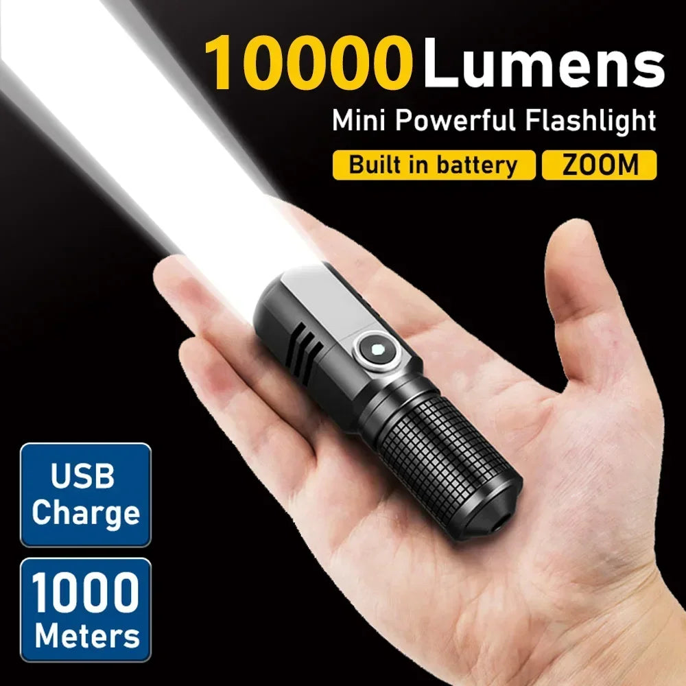XHP50 Mini LED Flashlight USB Rechargeable 3 Modes Zoomable LED Flashlight Torch Qst