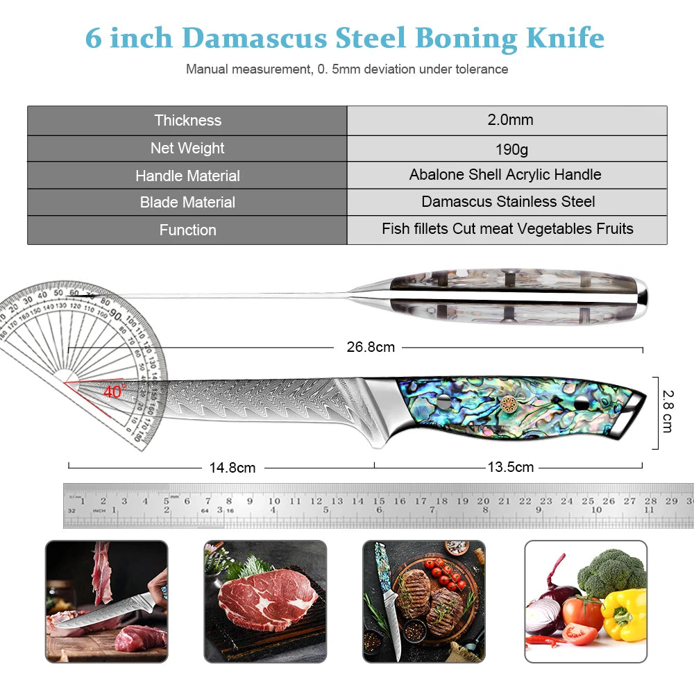 XITUO Damascus Steel Boning Fillet Knife – Curved Flexible Blade Boning Fillet Knife Qst