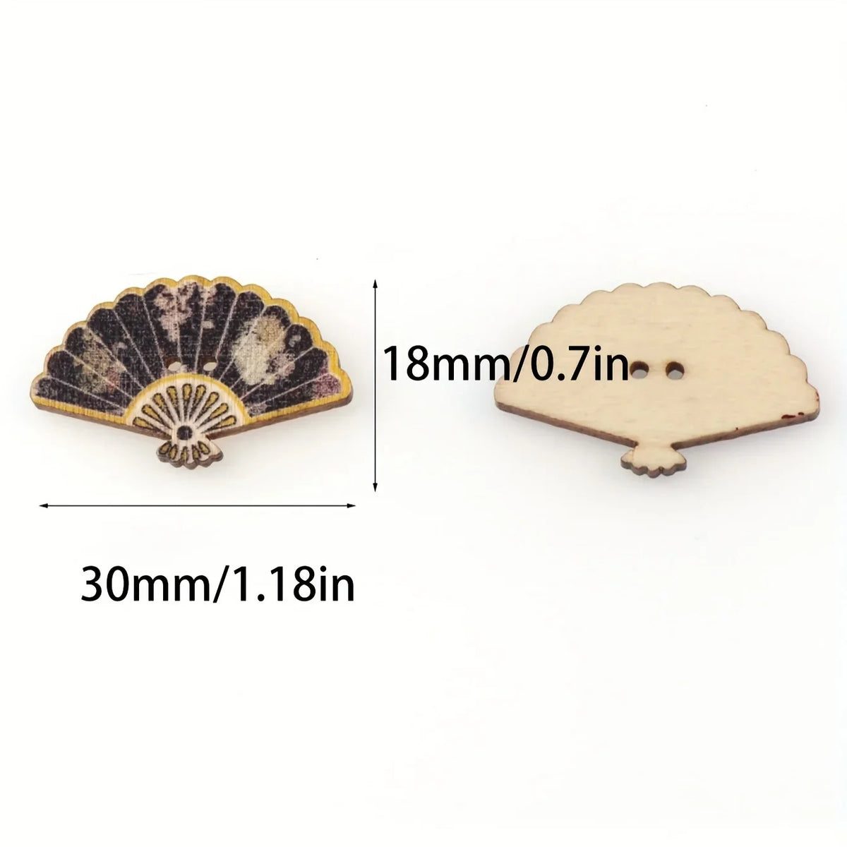 Vintage Fan-Shaped Printed Wooden Buttons | DIY Craft Decor Decorative Wooden Buttons Qme