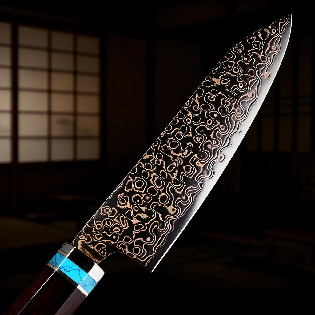5-Inch Damascus Steel Japanese Utility Knife | Copper Pattern Japanese Kitchen Knife Qst