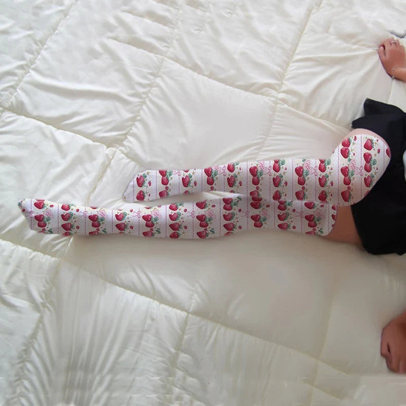 Cartoon Strawberry Kawaii Over-Knee Stockings | 10 Colors Novelty Stockings Qme