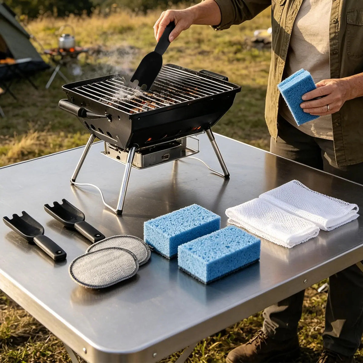 BBQ Grill Cleaning Kit – Scraper & Scrub Sponges Outdoor BBQ Grill Cleaning Kit Qme China Mainland