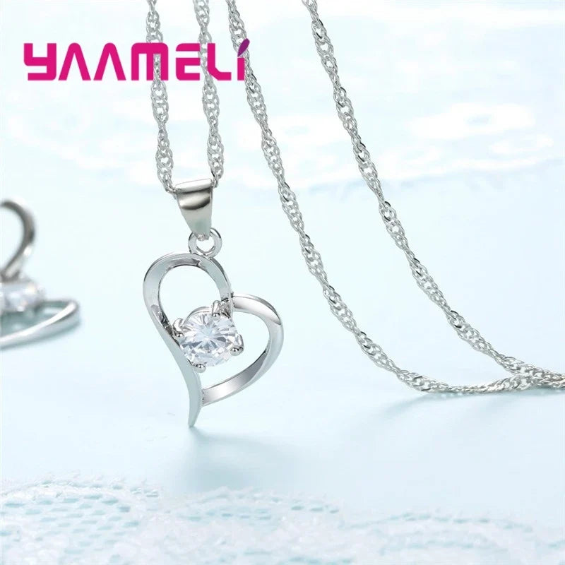 925 Sterling Silver Heart Jewelry Set – Necklace & Earrings Silver Jewelry Set Qme