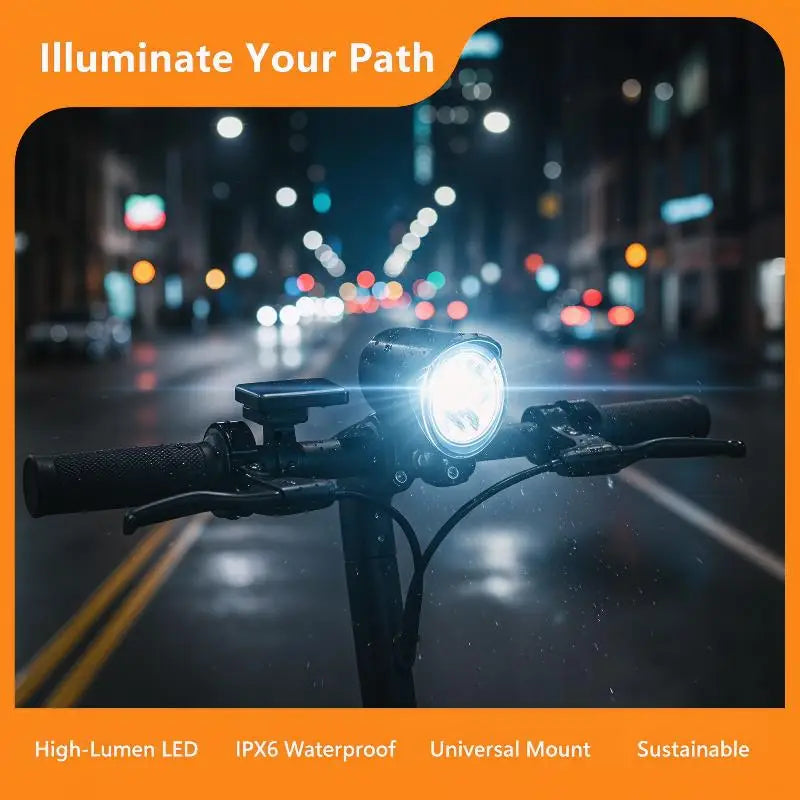 Electric Bicycle LED Headlight 6V-60V Waterproof ABS Black E-Bike LED Headlight Qme
