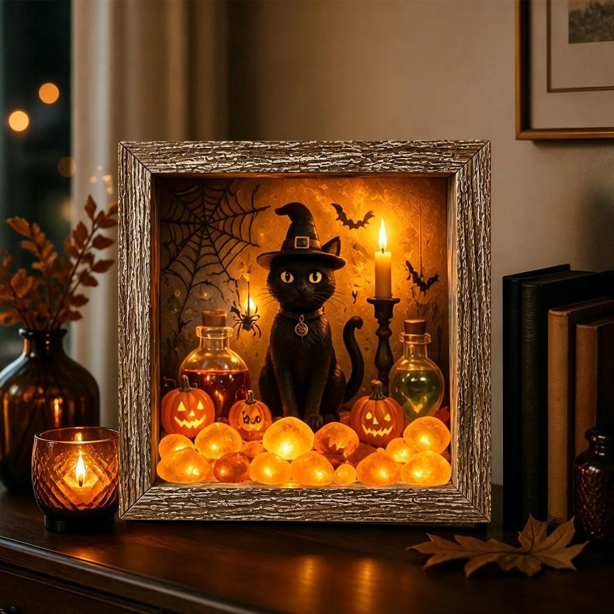 Sea Glass LED Memory Box Framed Artwork – Halloween Décor LED Framed Artwork Qme