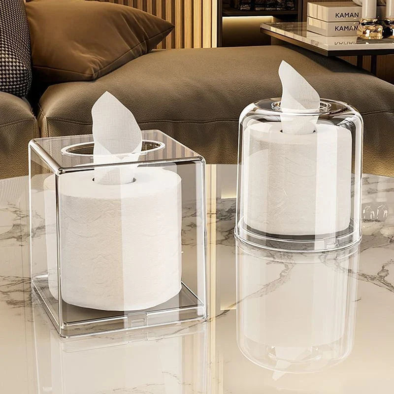 Transparent Round Acrylic Tissue Box | Desktop Napkin Holder Acrylic Tissue Box Qme