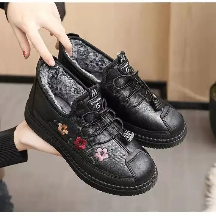 Women's Plush-Lined Slip-On Winter Ankle Boots | Waterproof Women's Ankle Boots Qst Black (plush) CN 34(Insole 22 cm