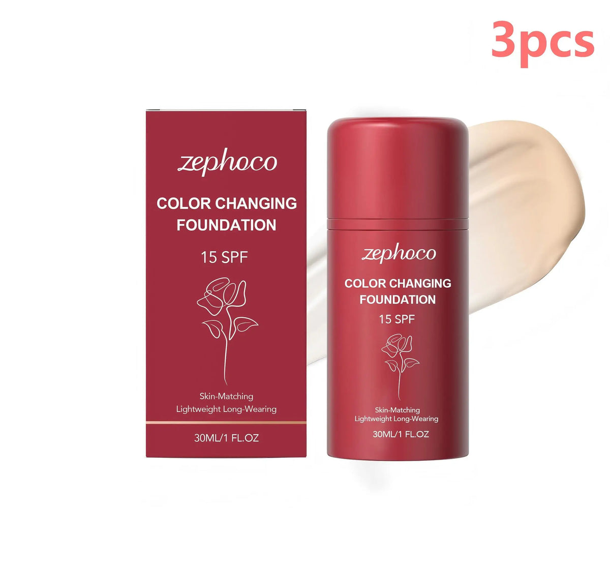 Zephoco Color-Changing Liquid Foundation SPF 15 – 30ml Liquid Foundation Qst 3pcs