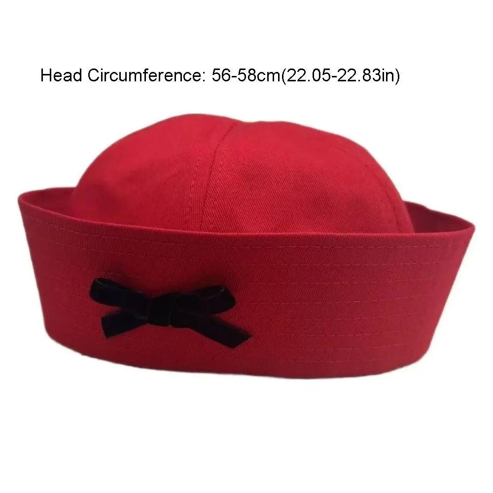 Y2K Stripe Sailor Captain Hat with Bow – Octagonal Navy Cap Sailor Captain Hat Qme