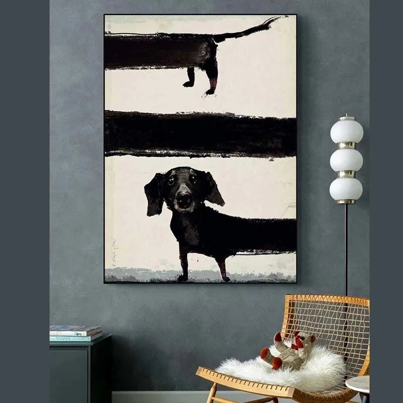 Abstract Dachshund Dog Canvas Wall Art Poster | Modern Home Decor Canvas Wall Art Qst