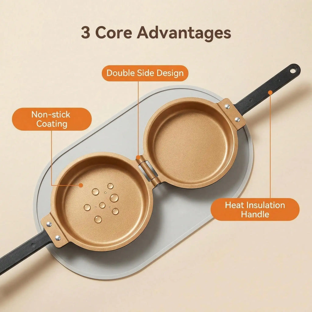 Double-Sided Foldable Frying Pan | Flat Bottom Low Oil Foldable Frying Pan Qme