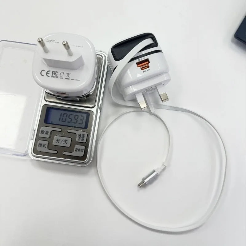 65W Foldable Wall Charger Retractable Cable Travel Adapter | Qme Travel Wall Charger Qme
