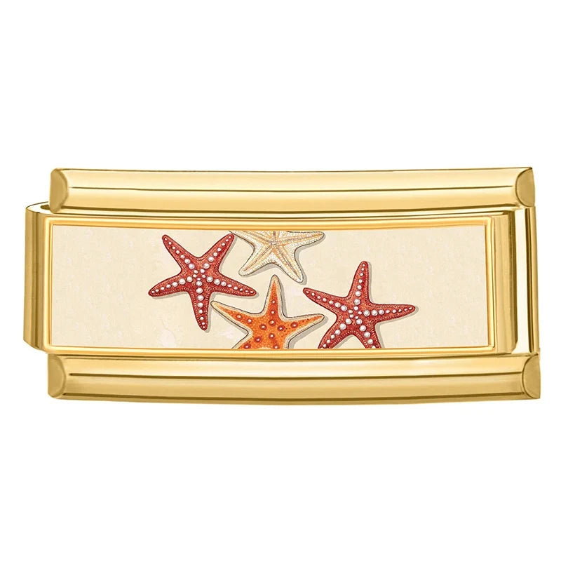 Vintage Golden Charm Links – Leopard Star Cat Starfish Shell 9mm Jewellery Charm Links Qme Style 18
