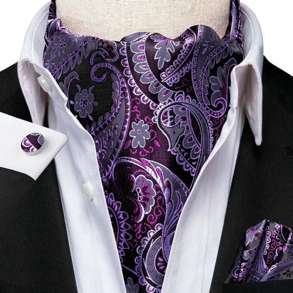 Men's Paisley Cravat Ascot Set with Cufflinks & Handkerchief Cravat Ascot Set Qme LDAS1059
