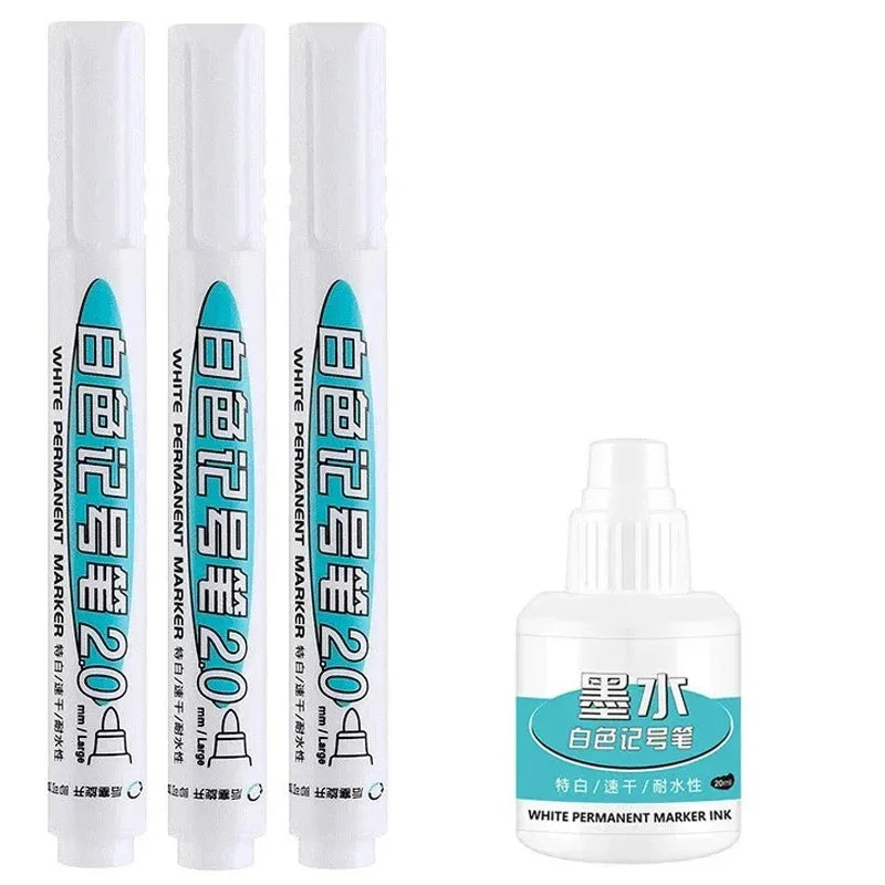 White Permanent Paint Marker Pens | 0.7mm Waterproof Tip Paint Marker Pens Qme 3 pen 1 ink set A