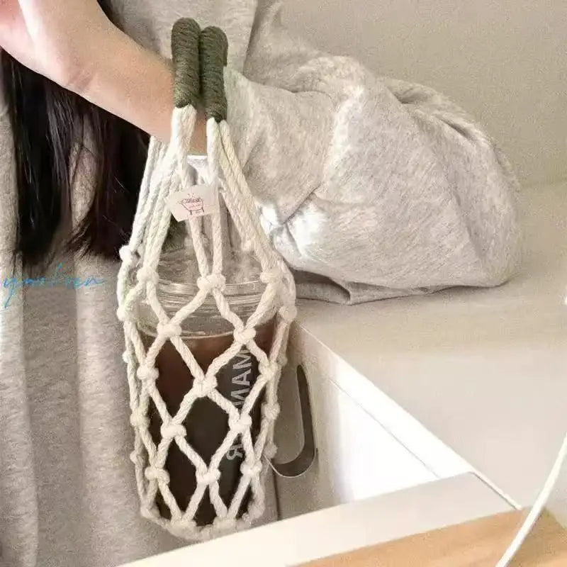 Handmade Macrame Water Bottle Sling – Cotton Rope Net Bag Bottle Sling Bag Qme