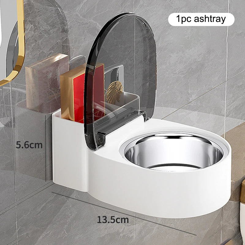 Wall-Mounted Bathroom Ashtray with Lid – Quirky Toilet Design Wall-Mounted Ashtray Qst A