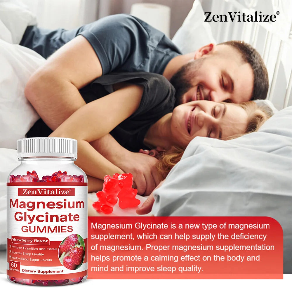 Magnesium Glycinate Gummies – Sleep & Muscle Support, 60ct Mineral Supplement Gummies Qst