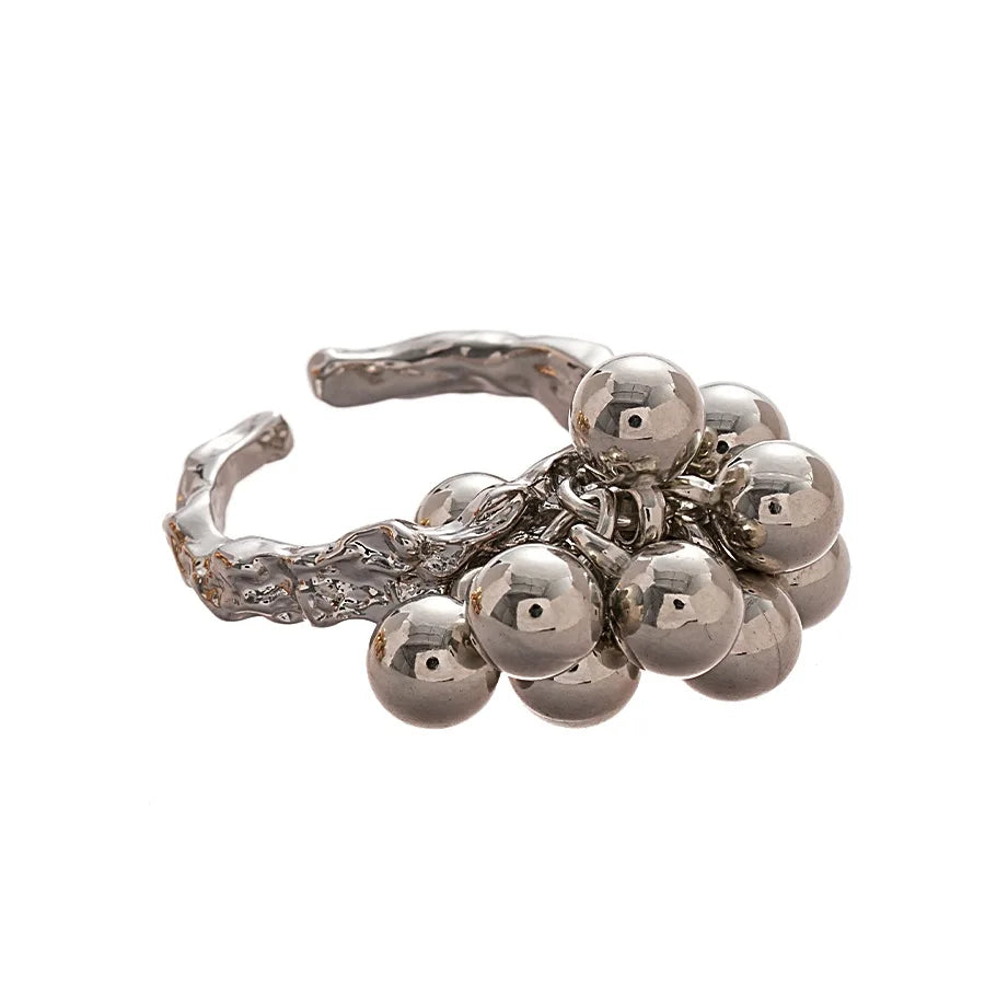 Vintage Metal Bead Ball Open Ring for Women – Irregular Style Fashion Statement Ring Qme