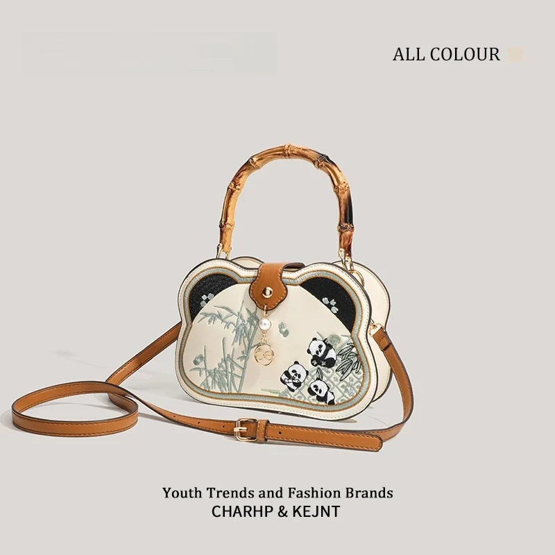 Bamboo Crossbody Bag – Cartoon Panda PU Leather Shoulder Bag Crossbody Handbag Qme