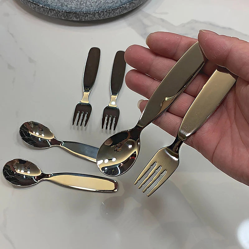 Kids 304 Stainless Steel Spoon & Fork Set – Safe Tableware Kids Flatware Set Qst