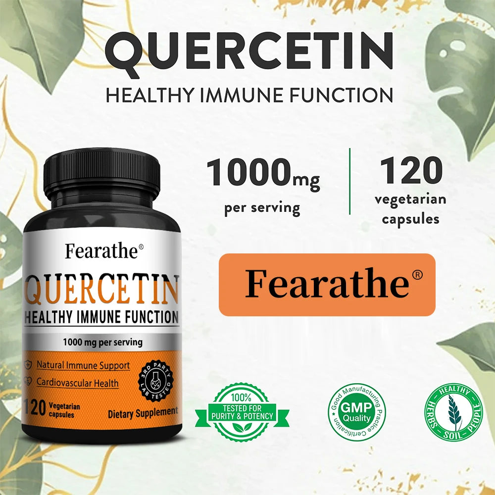 1000mg Quercetin Capsules – Vegan Antioxidant, 120 Caps | Fearathe Quercetin Supplement Qst