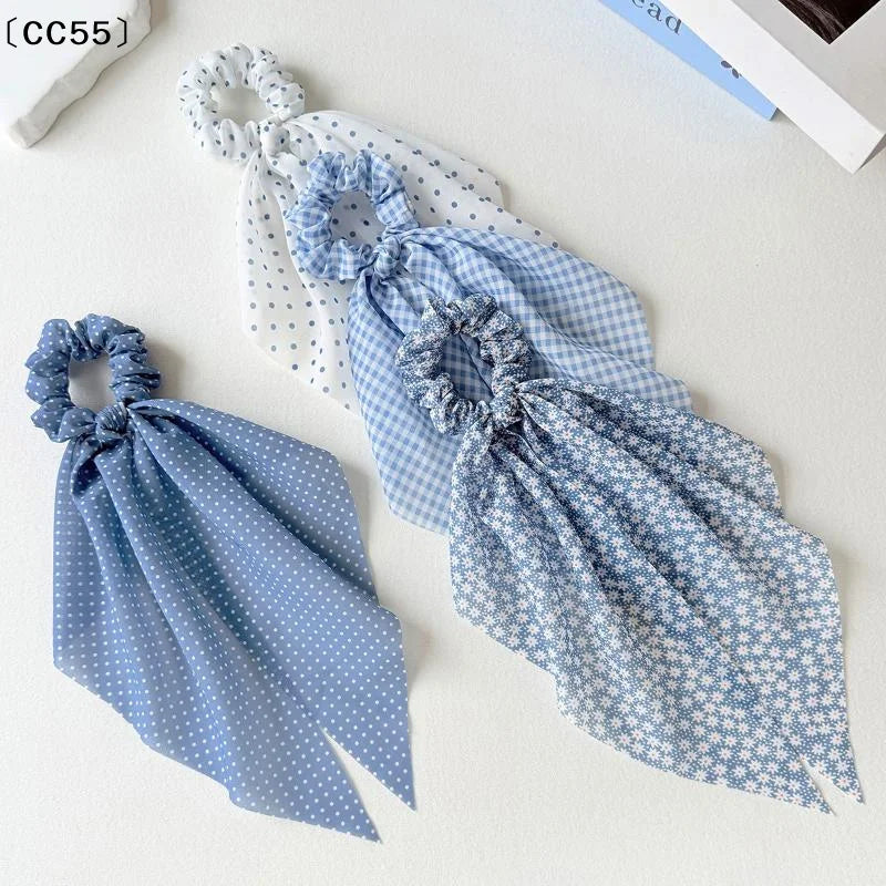Chiffon Floral Bow Hair Scrunchies – Women's Ponytail Holder Hair Scrunchie Qst