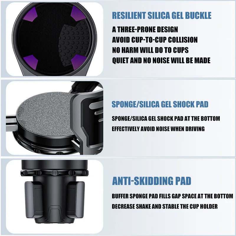 Adjustable Dual-Size Car Water Bottle Holder with Lock Car Cup Holder Qme