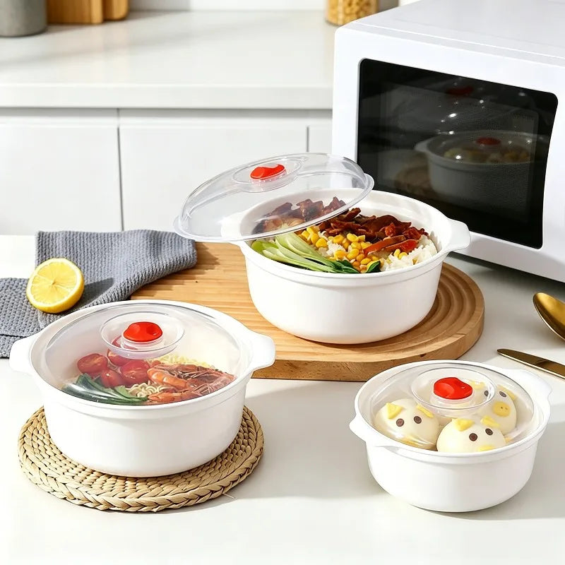 Microwave Safe Plastic Bowl with Fresh-Keeping Lid | Food-Grade Microwave Bowl with Lid Qme