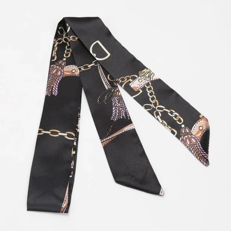 Women's Skinny Ribbon Scarf – Printed Polyester Hair Tie