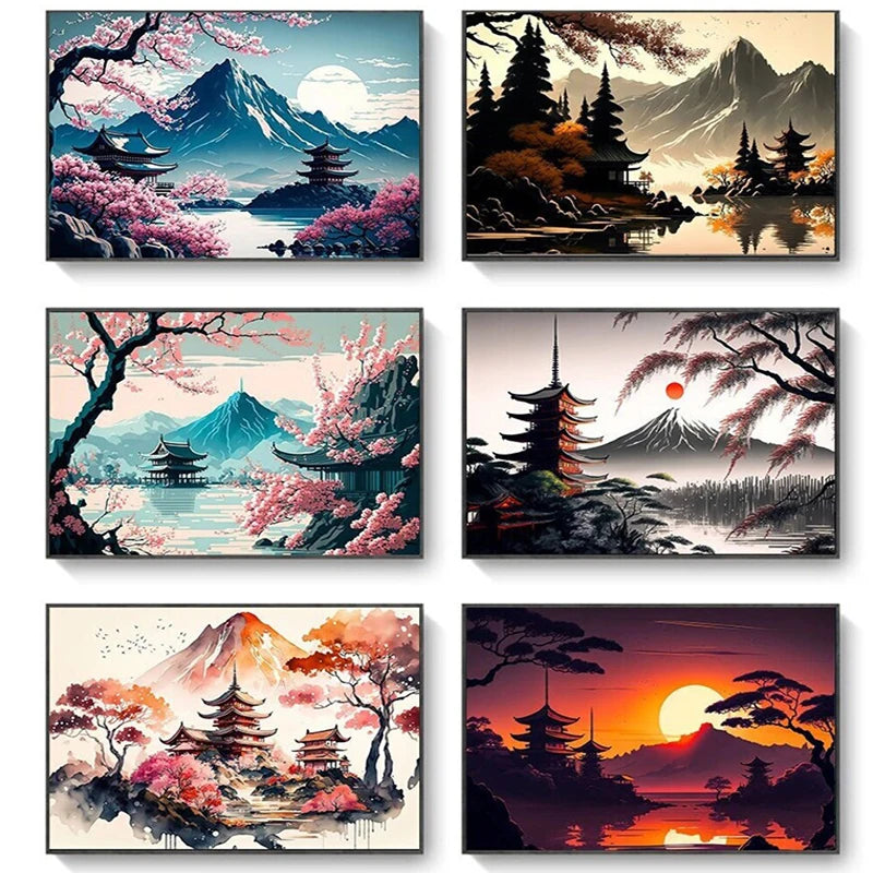 Japanese Landscape Canvas Wall Art Print – Frameless Poster Canvas Wall Art Qst