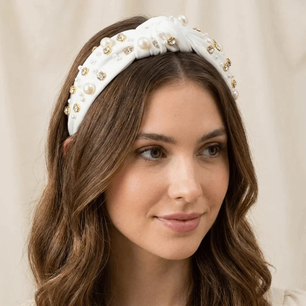 Rhinestone Pearl Wide Headband Hair Hoop – 12 Colors Pearl Rhinestone Headband Qme