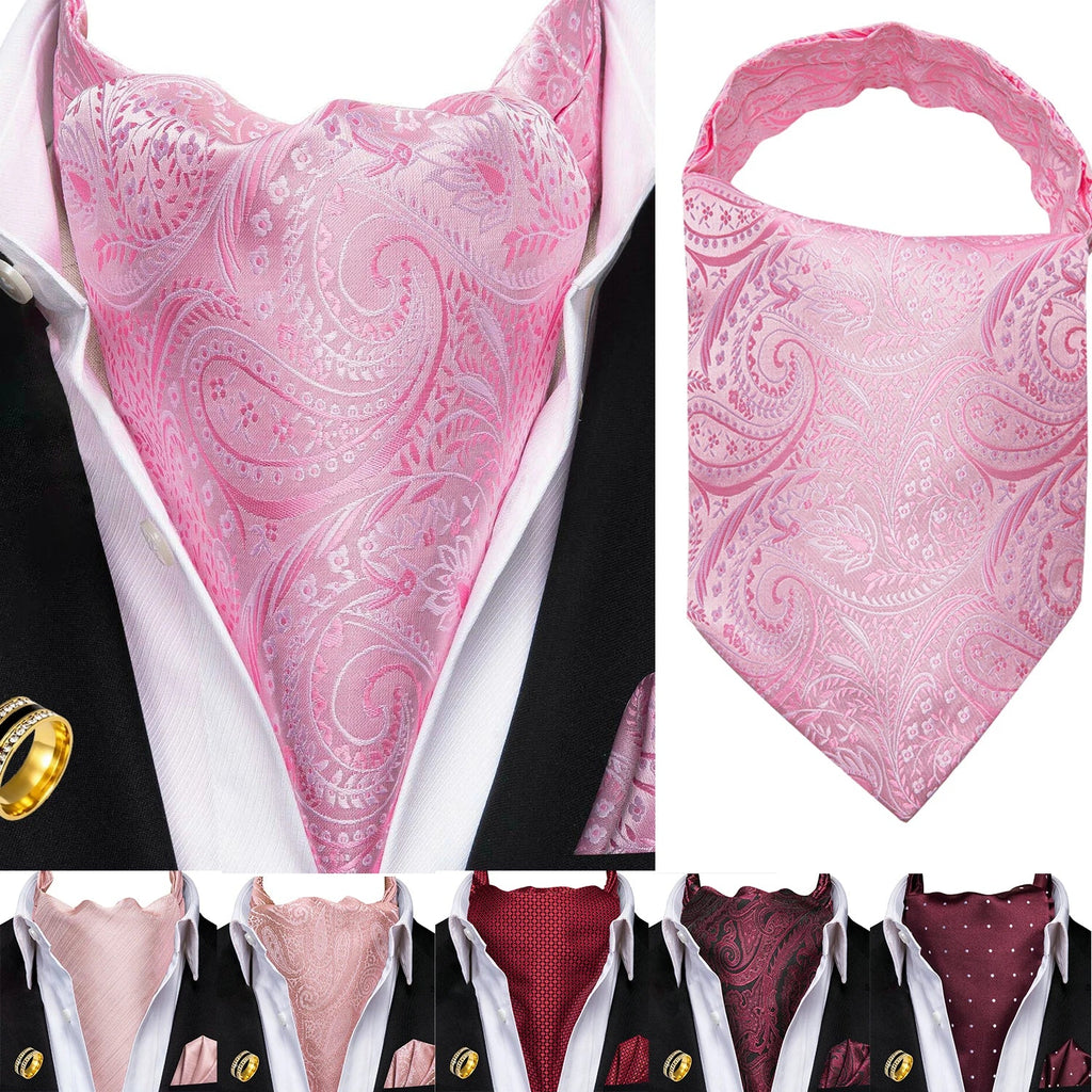 Men's Classic Ascot Cravat Set with Pocket Square & Ring Ascot Cravat Set Qme