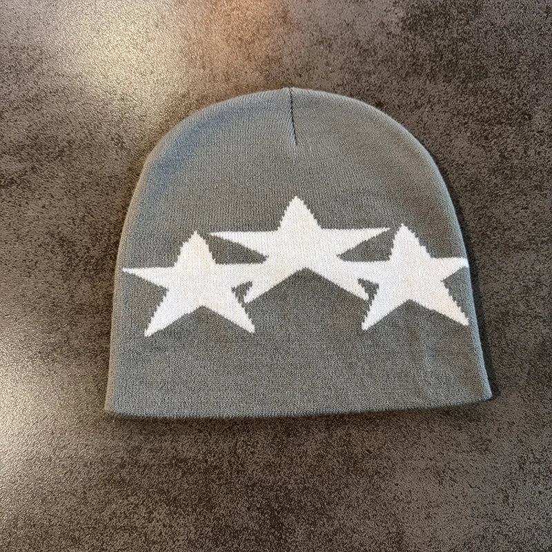 Y2K Pentagram Knit Beanie – Unisex Winter Streetwear Hat Knit Beanie Hat Qst A4
