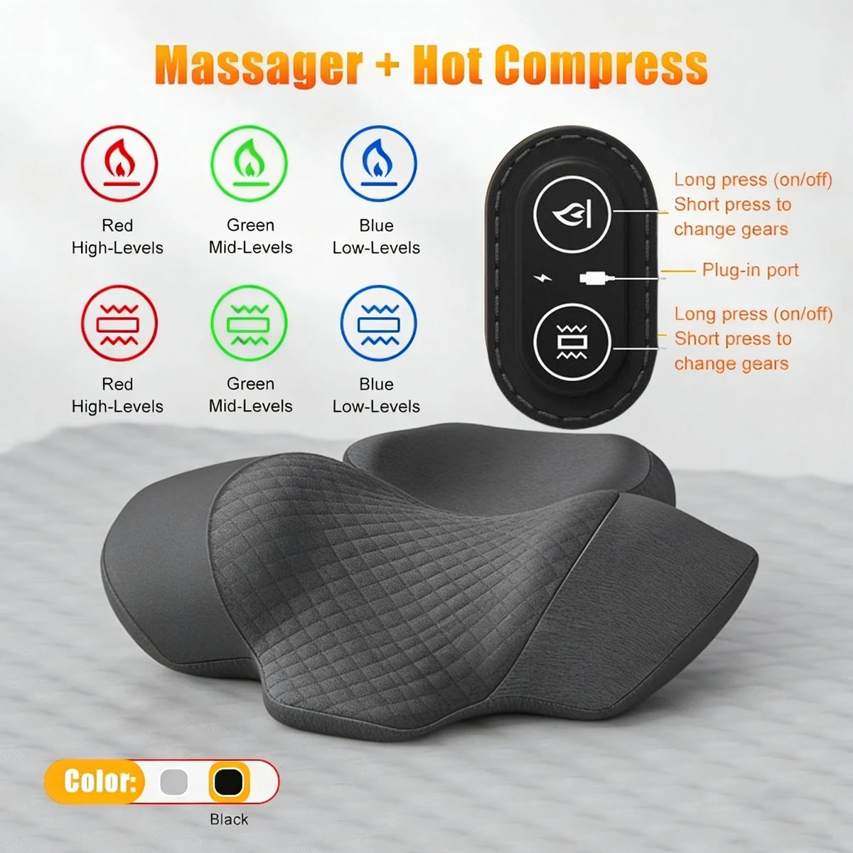 PAQIN Neck Massager Pillow – Heating Vibration Cervical Support Neck Massager Pillow Qst Hot-Massage C