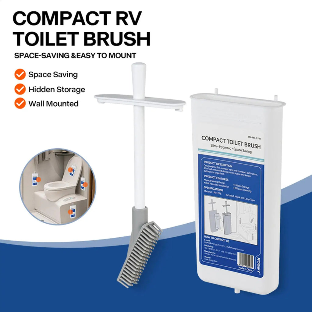 RV Toilet Brush & Holder – Wall-Mounted Retractable Head Toilet Brush Set Qme