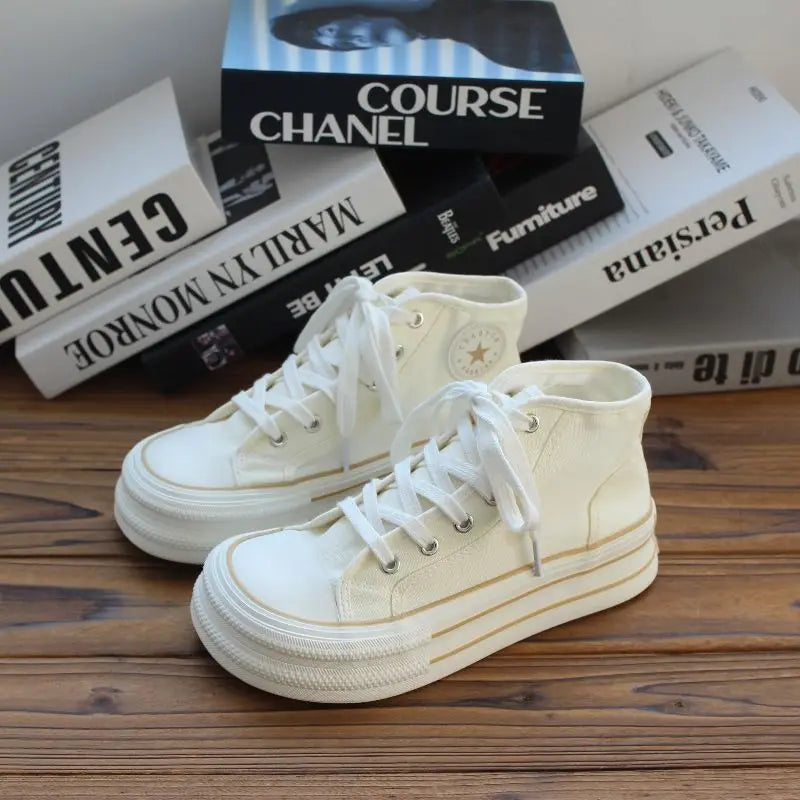 Women's Pink High Top Canvas Sneakers – Casual Lace-Up Flats Canvas High Top Sneakers Qst