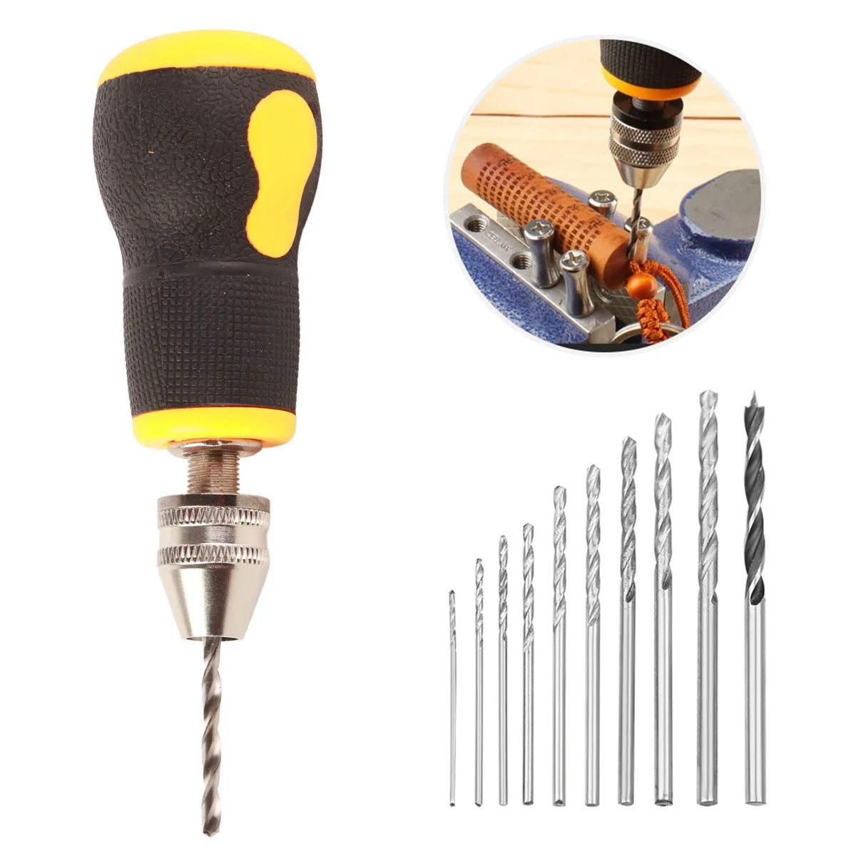 Mini Hand Drill with Twist Bits – Portable Carbon Steel Tool Manual Hand Drill Qme