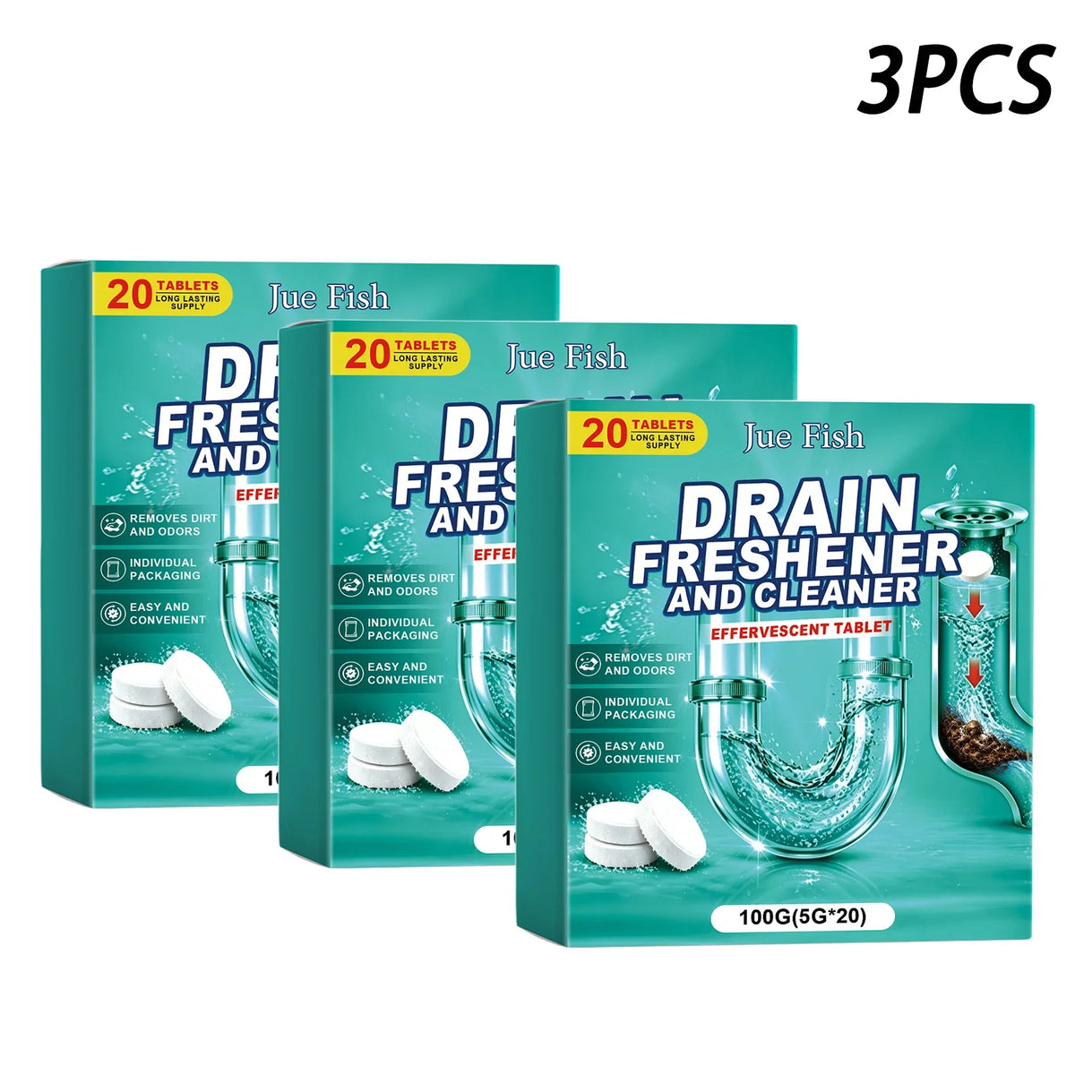 Sink Drain Cleaning Tablets – Remove Grease & Food Residue Drain Cleaning Tablets Qme 3 x 100g Boxed