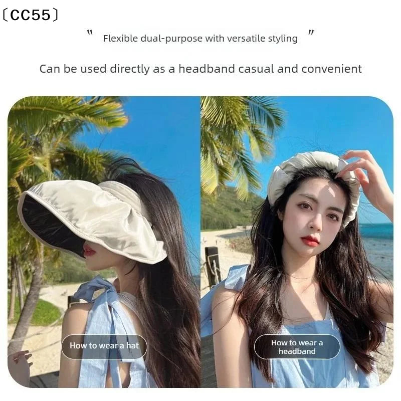 UPF50+ Foldable Sun Visor Hat Full Face Cover for Women Sun Visor Hat Qst